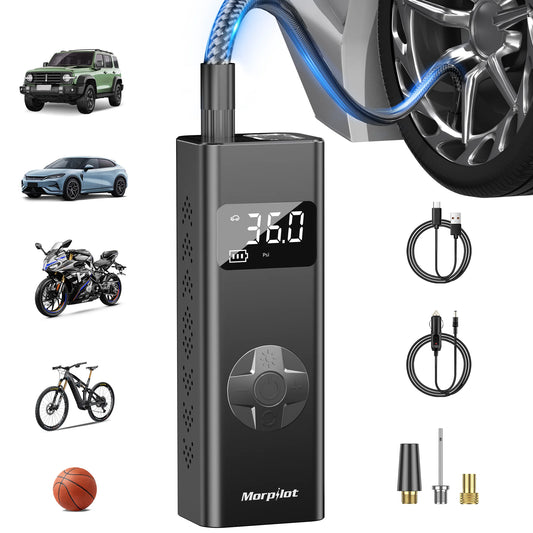 Powerful Portable Tire Inflator: 3-150PSI 12V DC Air Pump with LED Light & Pressure Gauge for Cars, SUVs, ATVs, and Bikes