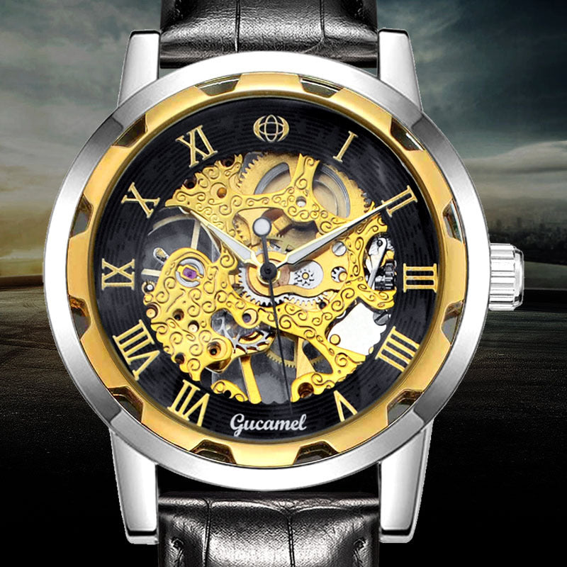 Gold Manual Mechanical Watch with Steel Strip