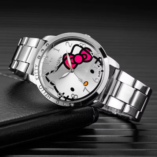 Casual Simple Steel Band Women'S Watch Kawaii  Cartoon Student Quartz Watch Children'S Pointer Watch