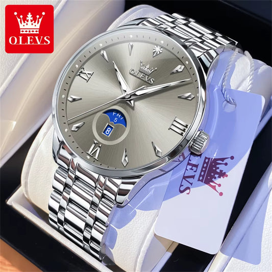 3646 Business Men Watch Stainless Steel Waterproof Luminous Moonphase Watch Luxury Brand Calendar Week Men Quartz Watch